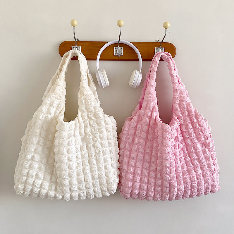 Cute Pleated Puff Shoulder Bag - Large-capacity