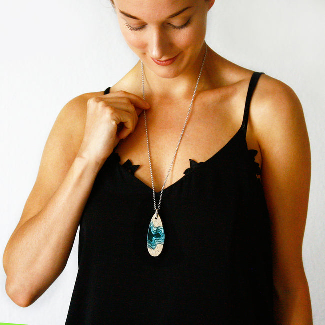 Unique Handmade Fjord Pendent Necklace - Aqua Collection